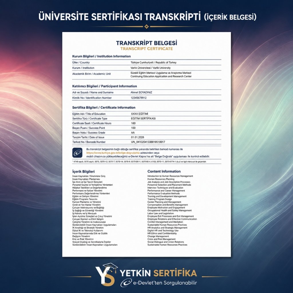 İngilizce ve Türkçe Ders Transkript Belgesi Örneği - Ders Saatleri ve Not Dökümü