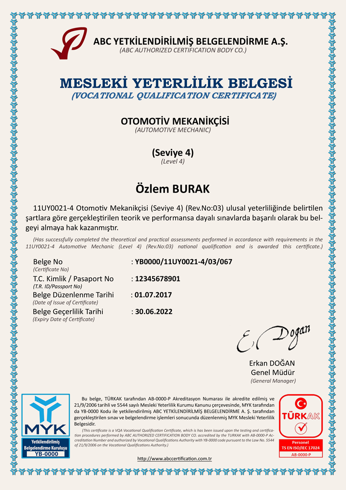Örnek Sertifika